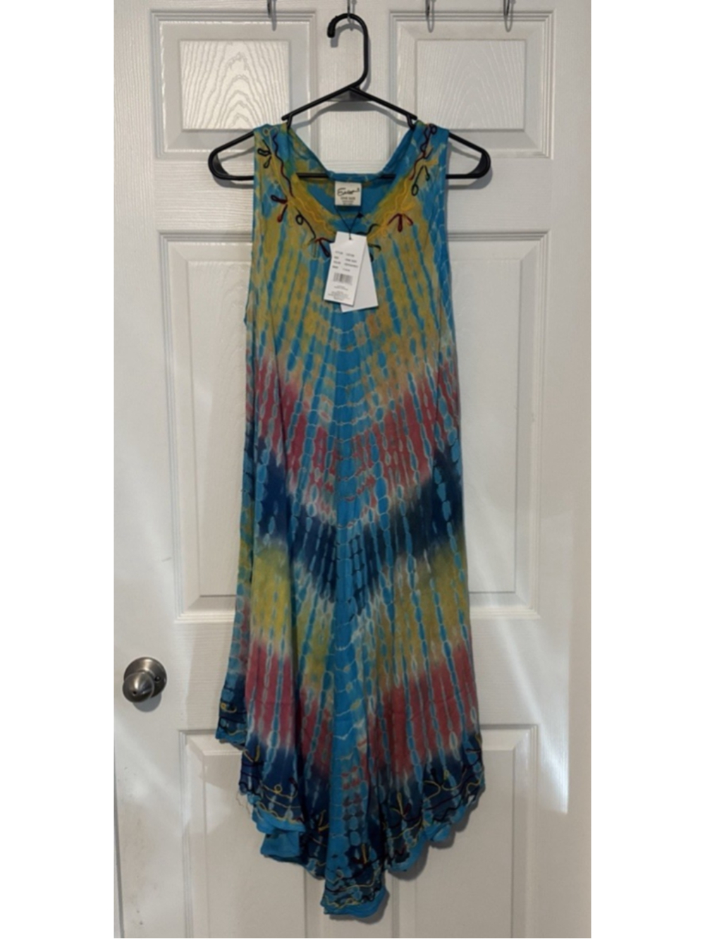 Exist Women's Tie-Dye Sleeveless Rayon Sundress Embroidered Neck Neon Blue OSFM